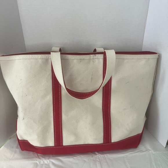 Vintage LL Bean Boat And Tote Bag Canvas Red Trim 1980s 1990s Approx 19”X12” - Picture 3 of 13